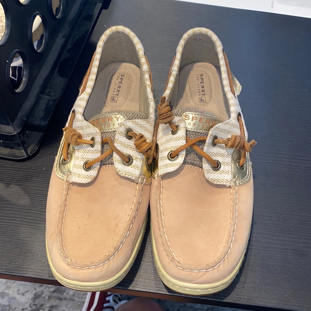 Lightly worn tan sperry boat shoes